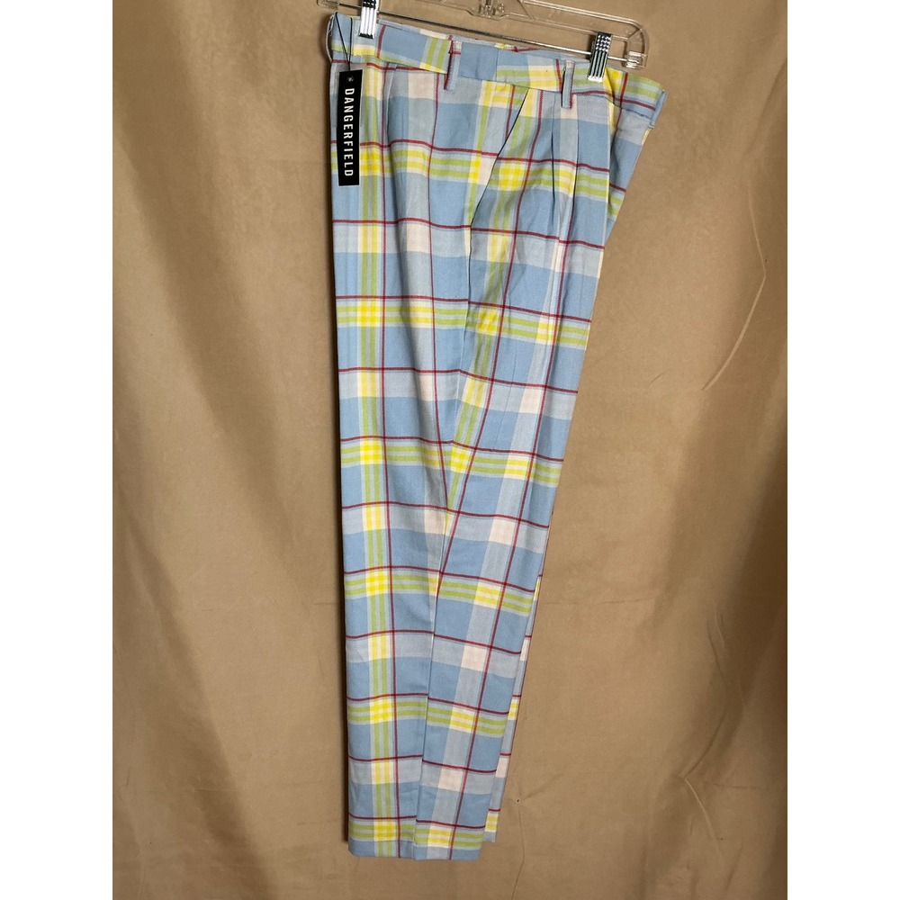 Dangerfield Silly Goose Tartan Pant Women Size 12 BluePlaid NWT Pleated Trousers